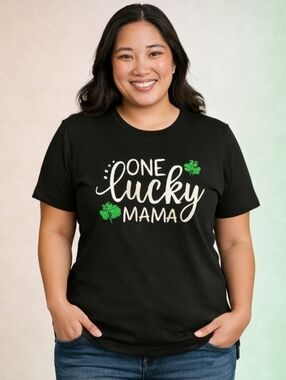 Celebrate It Black 'One Lucky Mama' Tee with Green Shamrocks